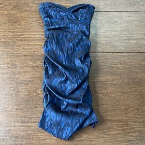 Nicole Miller Strapless Ruched Bodycon Dress in Blue Leopard Print